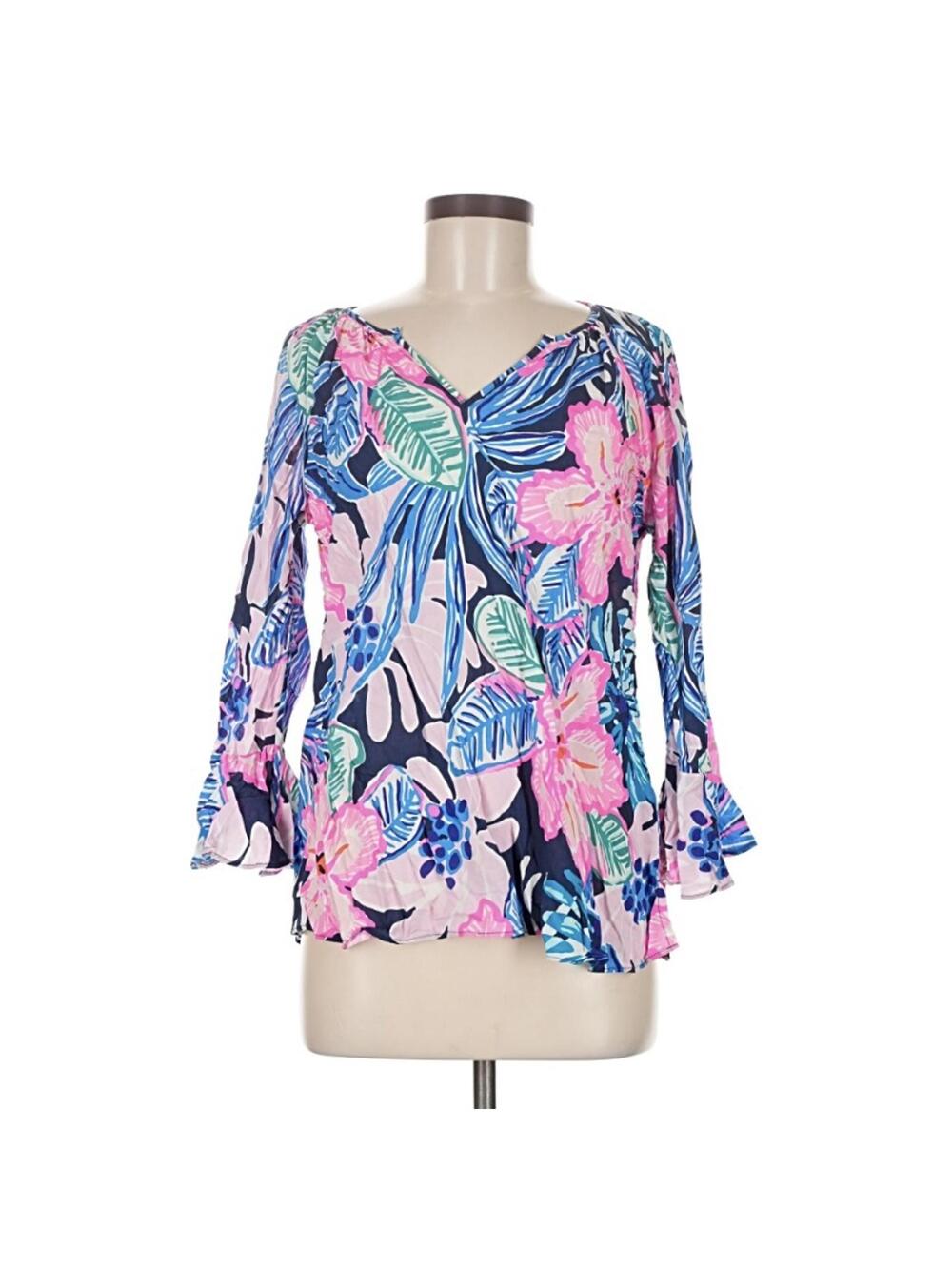 Lilly Pulitzer Pink Rayon 3/4 Sleeve Blouse Size M